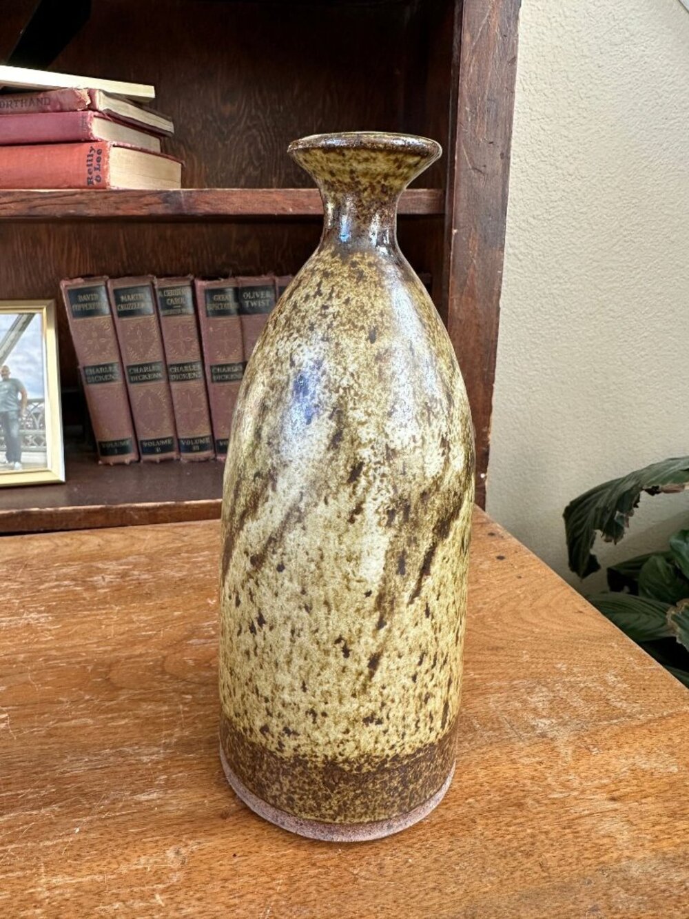 Vintage Ceramic Stoneware Vase Brown and Beige Glazed Handcrafted Studio Pottery